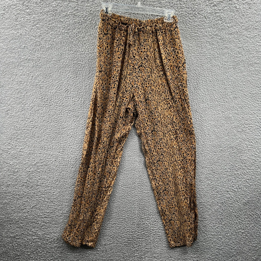 Womens Leopard Print Pull On Pants S Boho Resort Vacation Casual Elastic Waist